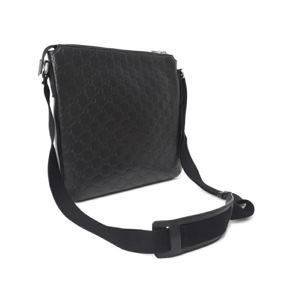 Gucci Leather Signature Messenger Bag Black ssima Crossbody